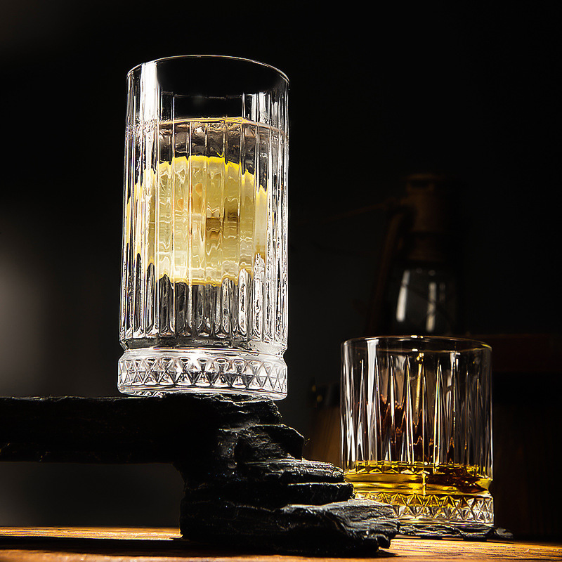 Vertical striped transparent glass, whisky glass, foreign wine glass, bar glass, beer glass, spirits foreign wine glass wholesale Application Scenario
