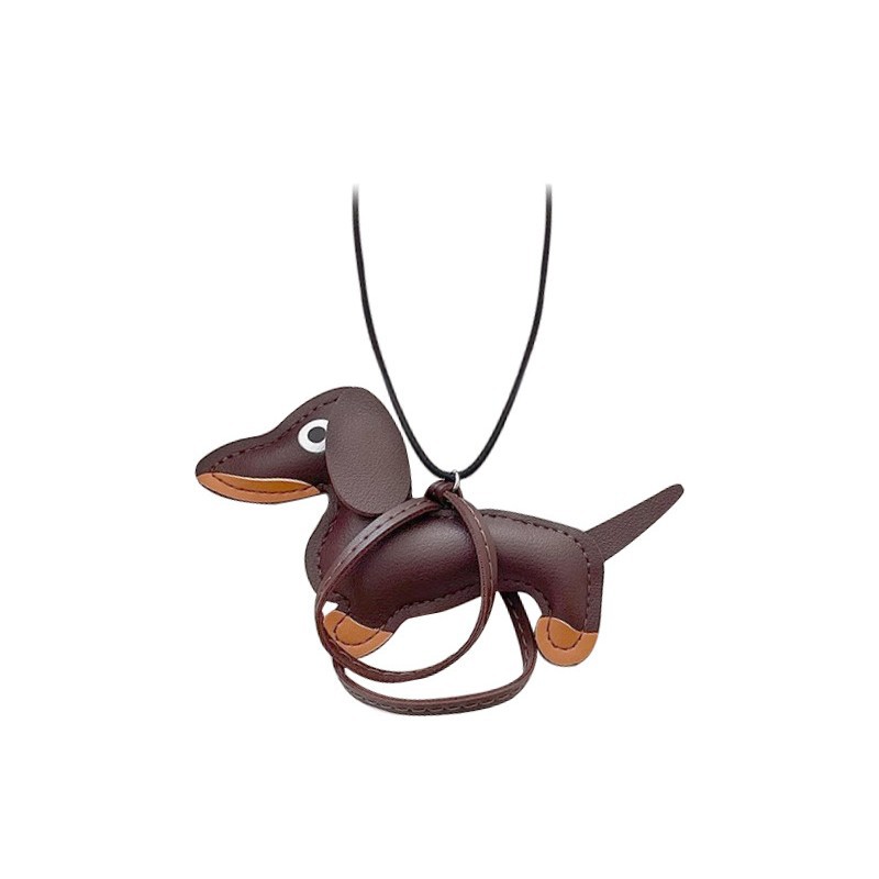 Cartoon leather Dachshund black rope necklace for girls, cute, simple, individual, fashionable and trendy, versatile neck chain sweater chain trend Item Picture