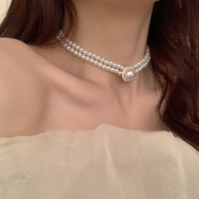 Double-layer pearl necklace, women's light luxury and niche style, collarbone chain design sense, 2023 new trend Specification drawing