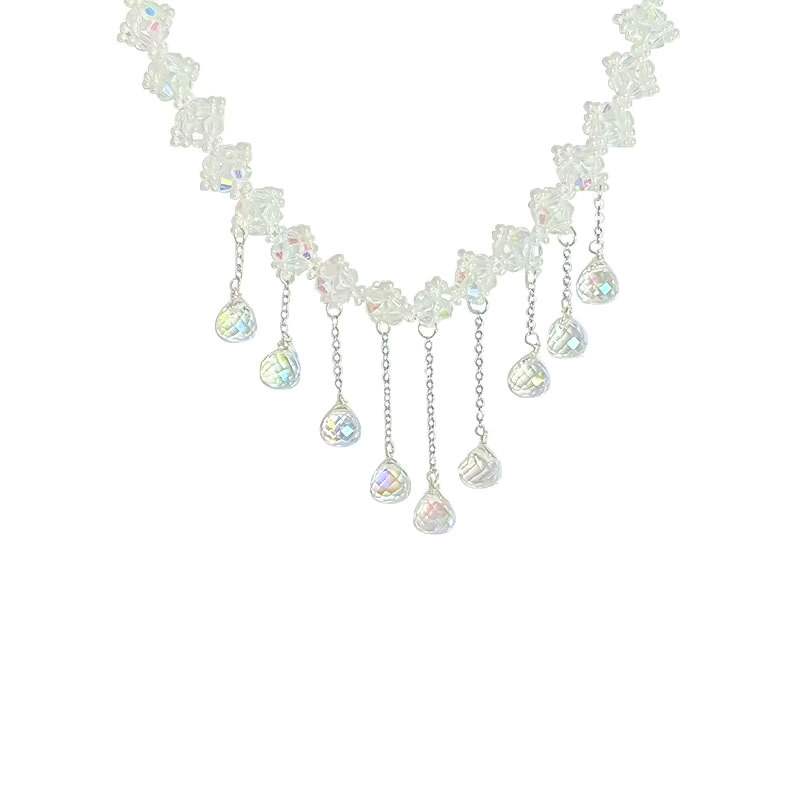 European and American niche accessory design sense crystal tassel necklace, trendy and fashionable neck chain, elegant new sweater chain necklace Item Picture