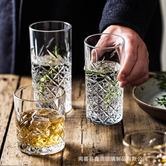 Factory direct delivery, retro engraved, simple glass, whisky, spirits, Mojito, cocktail glass, bar full figure