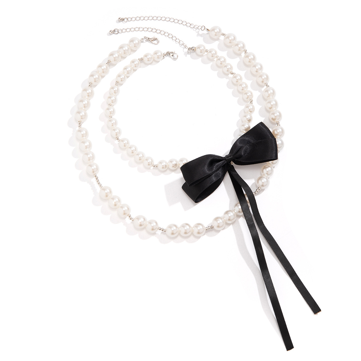 European and American style retro beaded necklace elegant imitation pearl necklace, chanel-style ribbon bow French necklace Item Picture