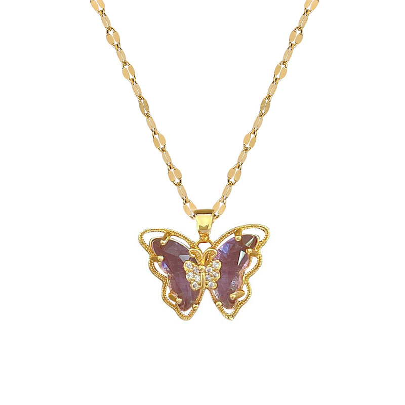 【 Titanium Steel 】 Light luxury, elegant and individual, hollowed-out butterfly necklace, versatile collarbone chain for female Internet celebrities, titanium steel chain Item Picture