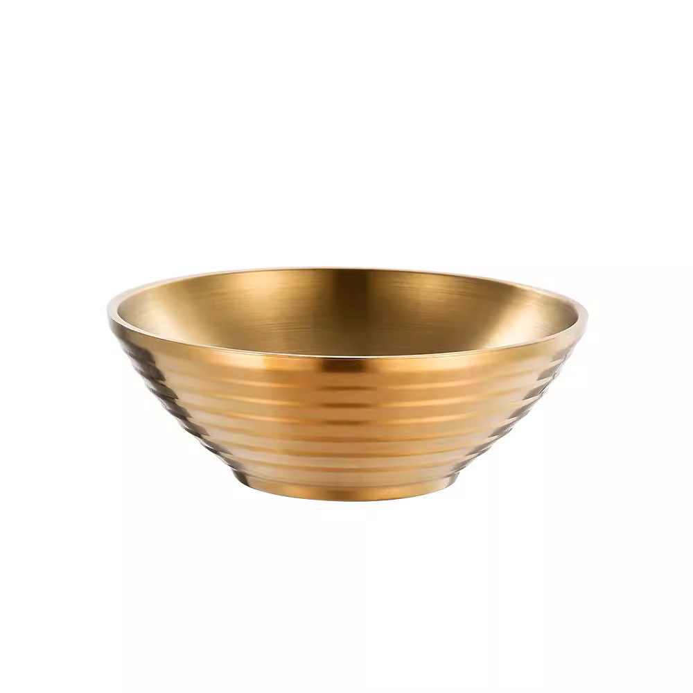 Double-layer insulated noodle bowl, flared ramen bowl, cold noodle bowl, spicy hot pot conical bowl, 304 stainless steel threaded large bowl Application Scenario