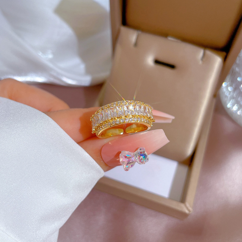 【 Real Gold 】 Letter micro-inlaid ring for women, adjustable opening ring accessory, the same style of Douyin as the popular online accessory details Picture