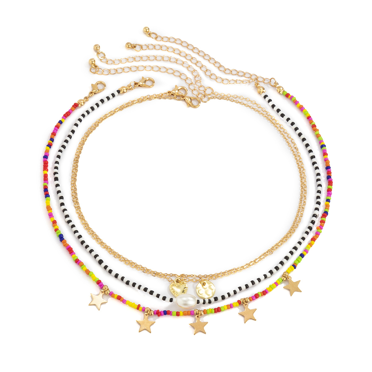 Bohemian colorful rice bead heart necklace for women, simple hip-hop star-shaped beaded collarbone chain, European and American cross-border accessories Item Picture