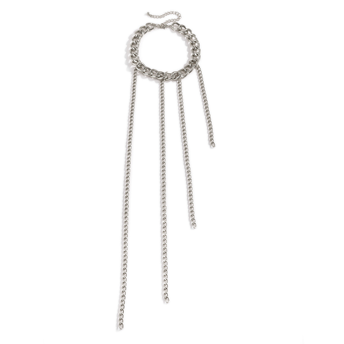 European and American cross-border accessories, punk long metal chain tassel exaggerated necklace, hip-hop personality, sweet and cool style necklace Item Picture