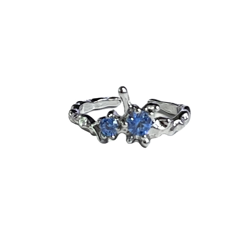 A light luxury and high-end sea-blue zircon open ring for women on Instagram, with a cold style, sweet and cool, irregular texture, and a trendy index finger ring Item Picture