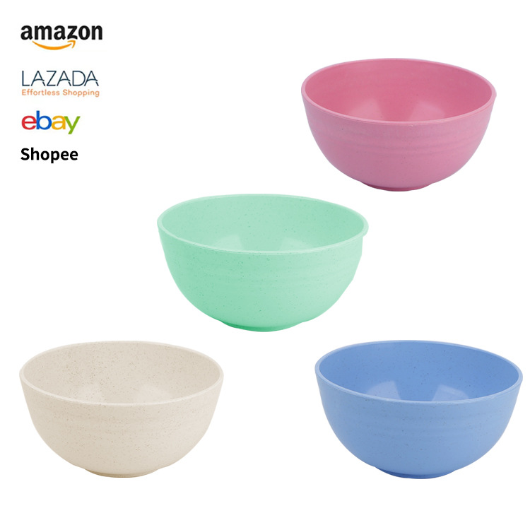 Wheat straw round bowls, household soup noodles and rice soup bowls, tableware, children's bowls, round plastic bowls, cross-border manufacturer wholesale full figure