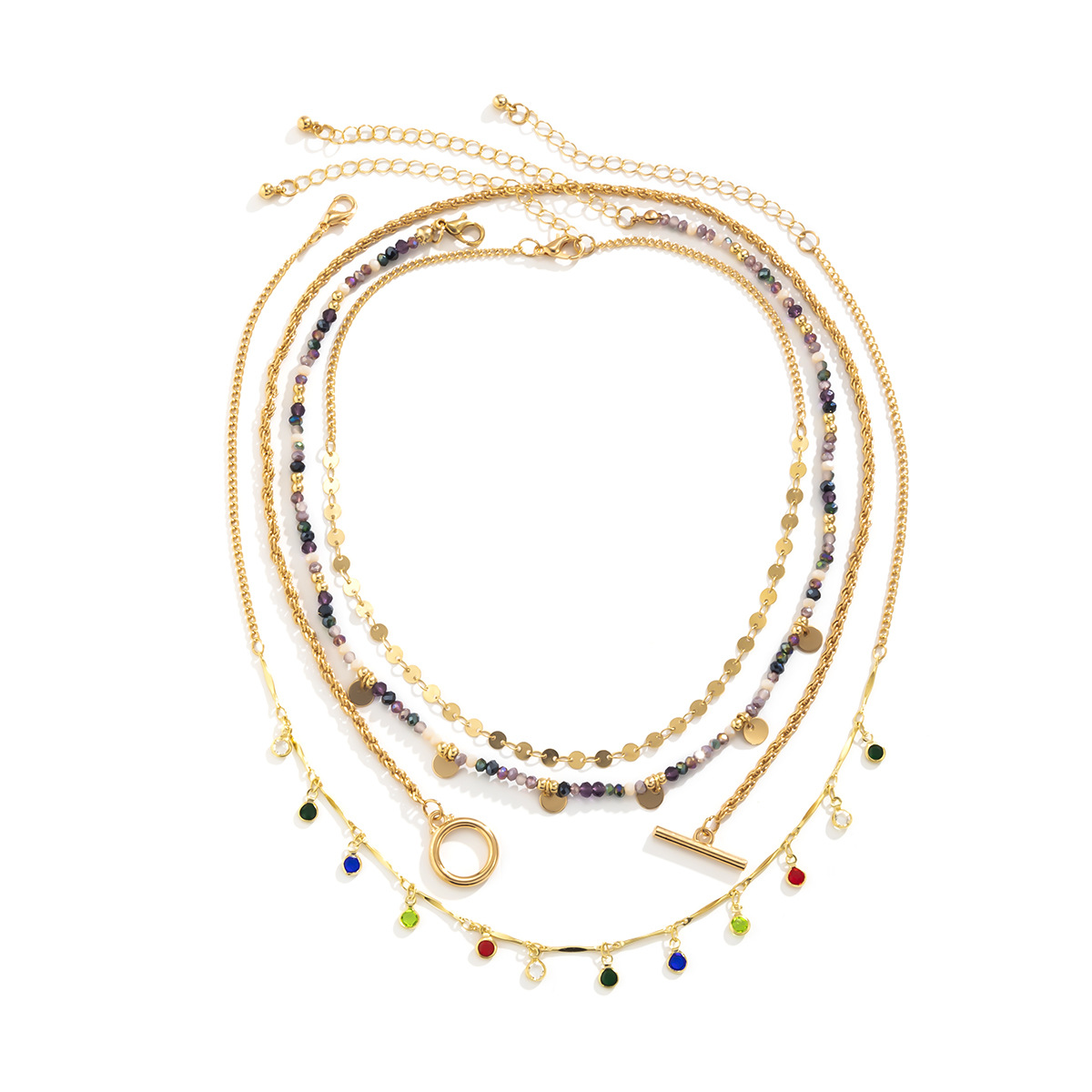 European and American cross-border jewelry, retro colorful rhinestone tassels, versatile necklaces, stacked with niche crystal beads and sequins necklaces Item Picture