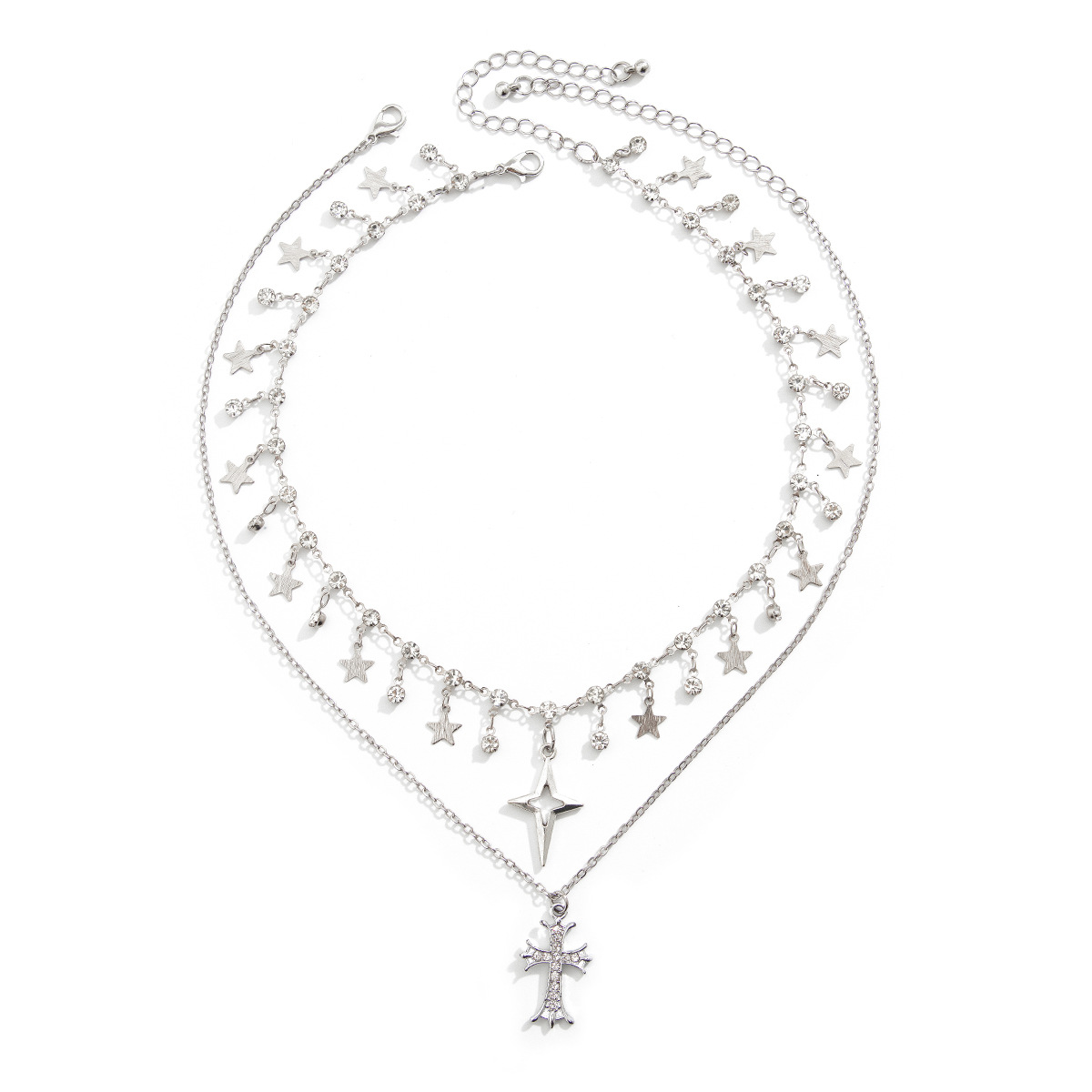 European and American cross-border jewelry punk style cross diamond pendant necklace, personalized multi-layer alloy collarbone chain for women Item Picture