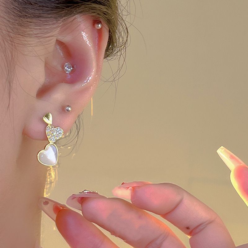 Gentle and elegant ~ New trendy heart-shaped cat's eye stone ear studs for women, light luxury, niche and high-end earrings and earrings in 2025 details Picture