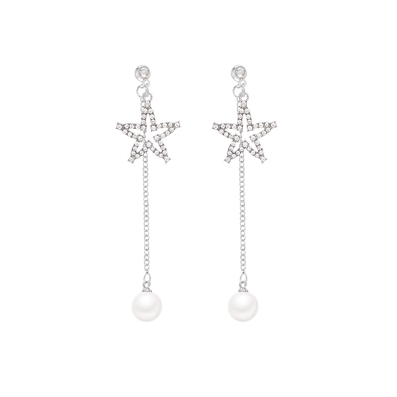 Super dazzling and exquisite five-pointed star stud earrings with full diamonds, light luxury and versatile, exuding a sense of sophistication and elegance. Long tassel earrings, personalized earrings Item Picture