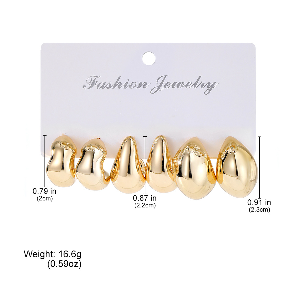 European and American cross-border retro fashion exaggerated C-shaped earring set, personalized ear rings, gold and silver CCB card earrings for women details Picture