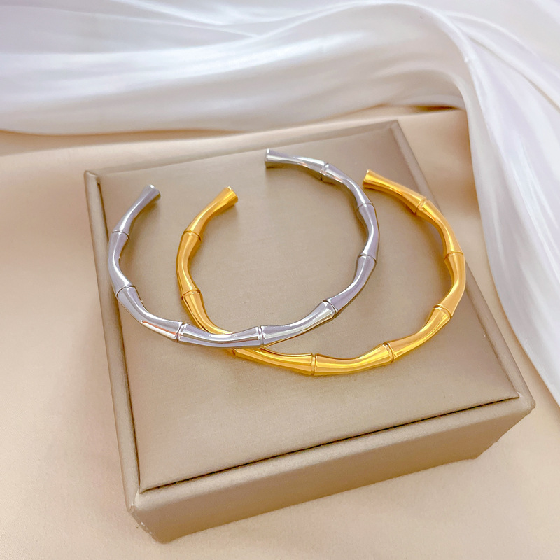 【 All-Titanium Steel 】 Bamboo joint Chinese style minimalist titanium steel bracelet, minimalist cross-border retro stainless steel jewelry details Picture