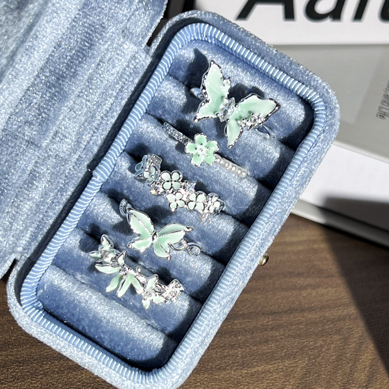 Summer atmosphere Mambo mint green drip glaze butterfly open ring, sweet and whitening for women, flower cold style ring Specification drawing