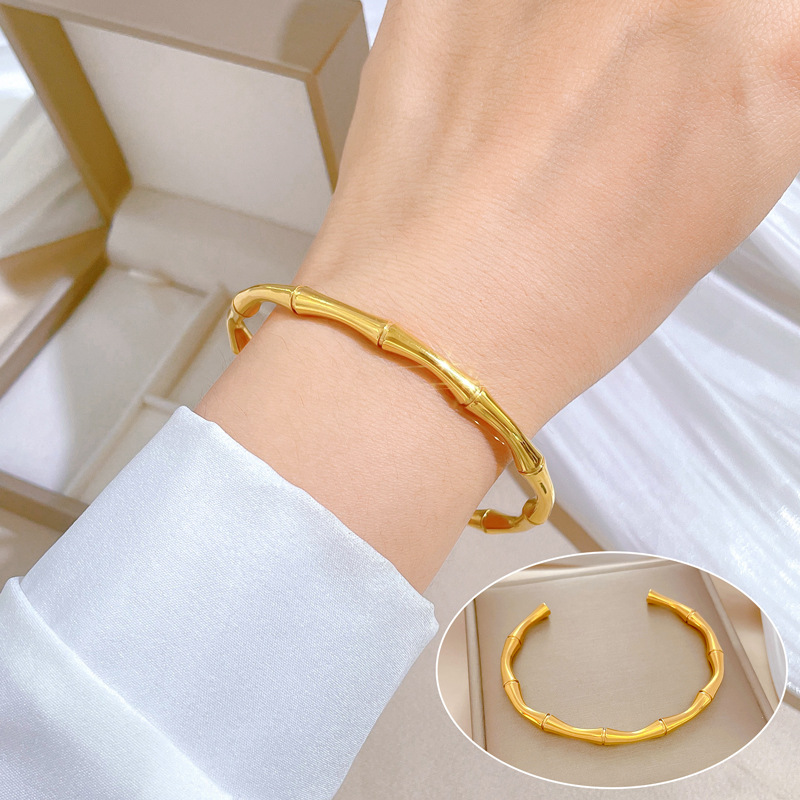 【 All-Titanium Steel 】 Bamboo joint Chinese style minimalist titanium steel bracelet, minimalist cross-border retro stainless steel jewelry full figure