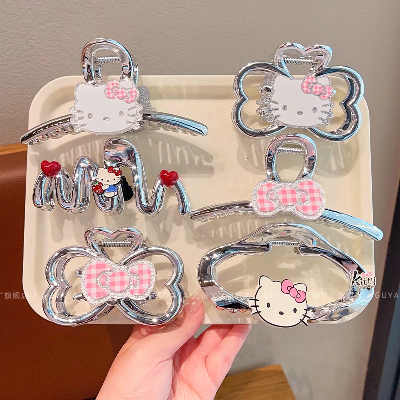 Sweet and girlish silver tk cat hairpin, cute glitter shark clip, HelloKitty cartoon scratch-off new style full figure
