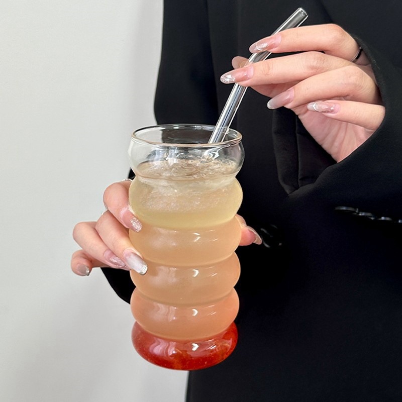 High borosilicate glass transparent six-ring caterpillar cup, high-temperature resistant single-layer cup, high appearance level, simple thickened glass cup details Picture