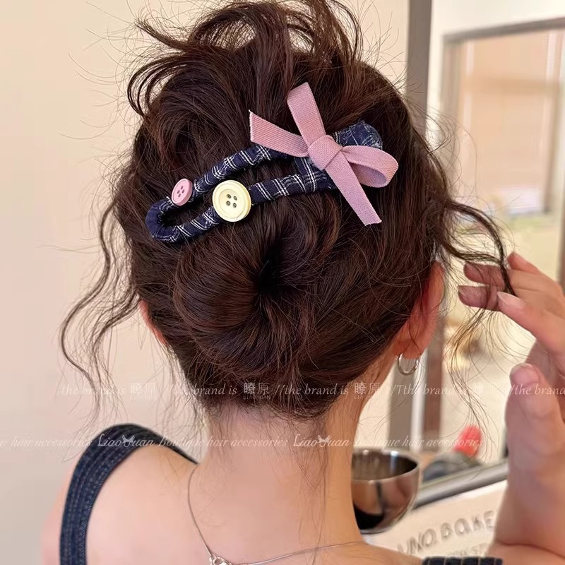 Cute bow hairpin at the back of the female head, high-end updo, duckbill clip, large scratch clip, 2025 new style headwear for women Specification drawing