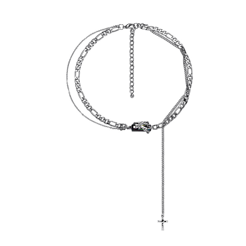 A double-layered thick chain gemstone necklace for women in autumn, with a light luxury and niche InS-style hip-hop trend, spicy snake bone chain sweater chain Item Picture