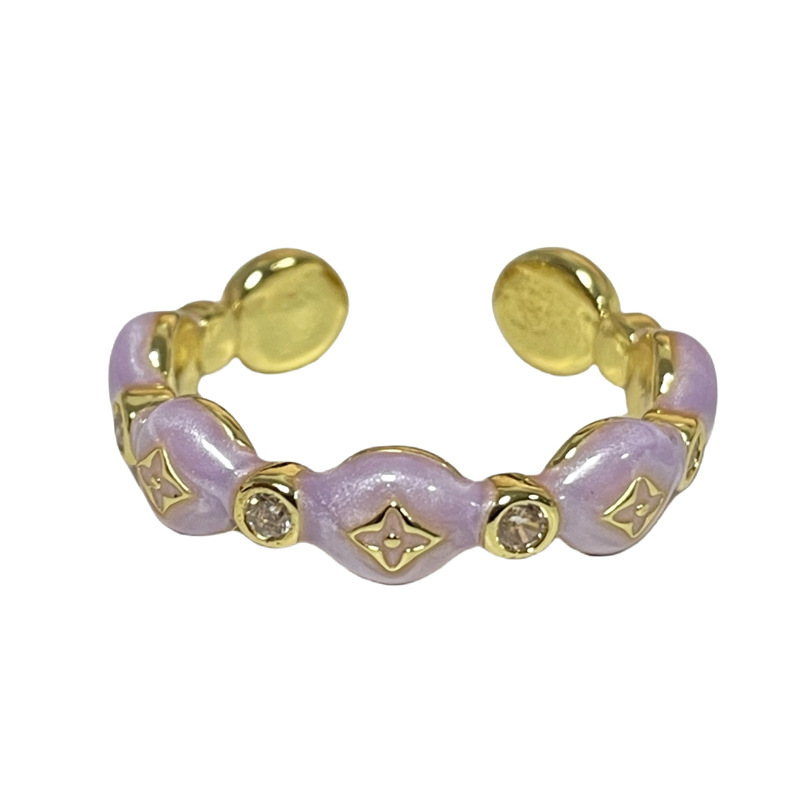 French retro gilded purple drip glaze open ring, feminine charm, niche cold style, sweet and cool fashion ring Item Picture