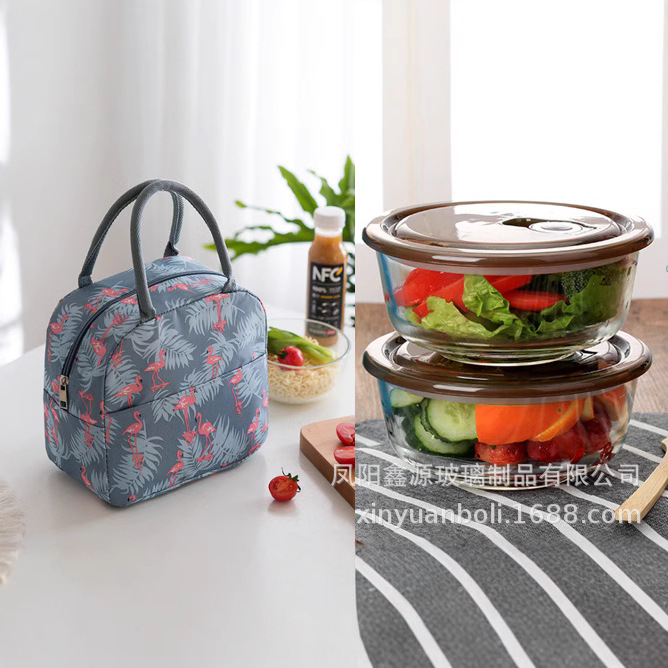 Three-piece glass food storage bowl set, creative covered food storage box, sealed kitchen glass lunch box set, for microwave oven full figure