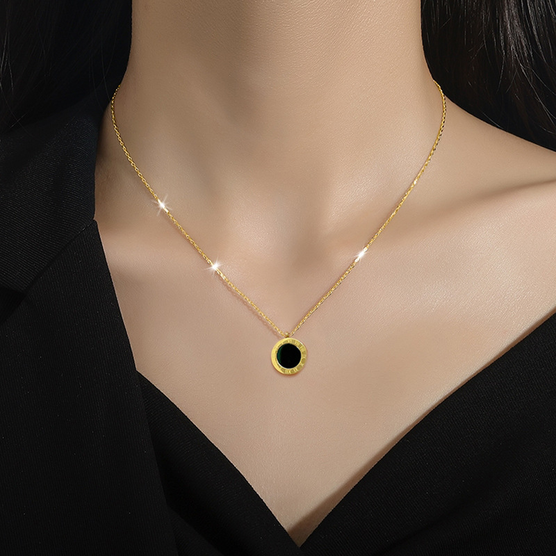 【 All-titanium Steel 】 Roman double-sided minimalist style furnace with real gold necklace, female Instagram influencer collarbone chain accessory details Picture