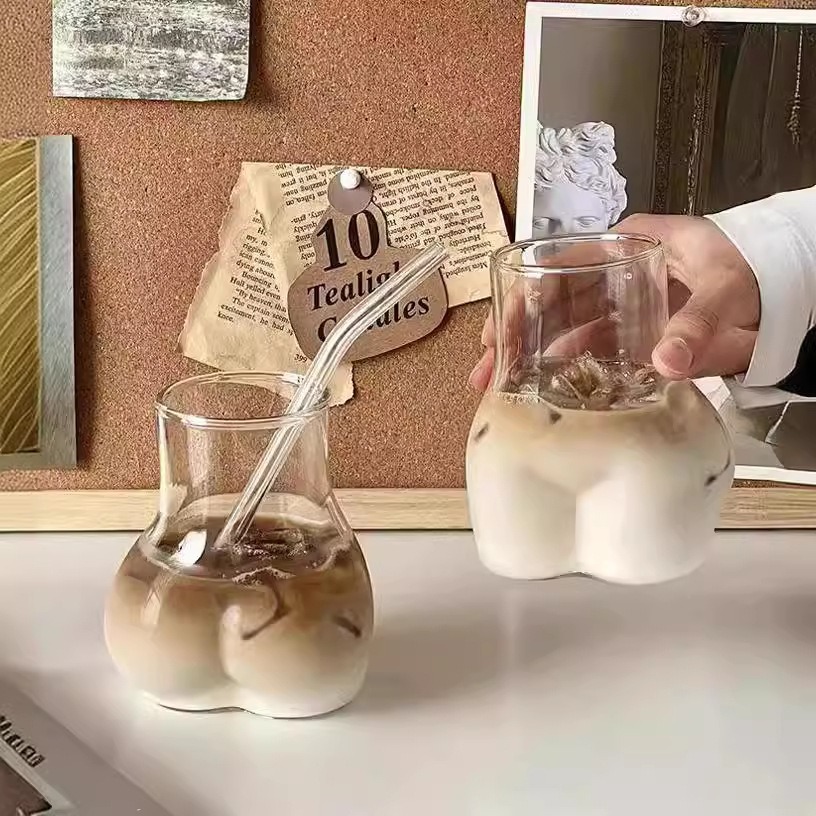 Cute and trendy milk tea cup, large-capacity iced drink cup, coffee cup, and unique, funny and sexy glass cup details Picture