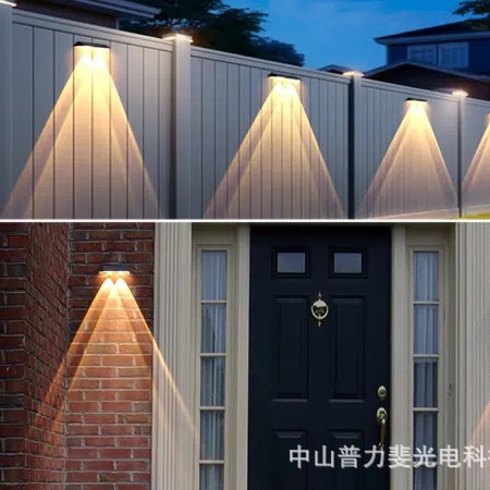 Solar-powered outdoor garden lights, outdoor waterproof wall-washing lights, household villa wall lamps, landscape decorative spotlights Specification drawing
