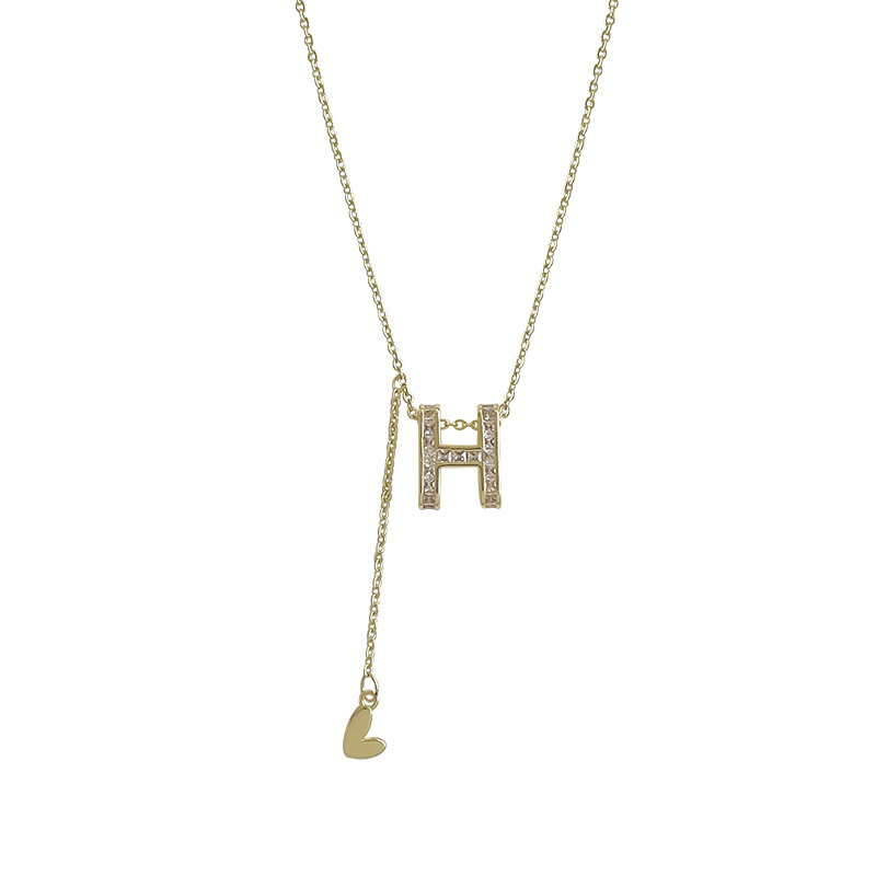 H-letter zircon necklace for women, 2025 new style, niche design, versatile collarbone chain, high-end sweater chain for autumn and winter Item Picture