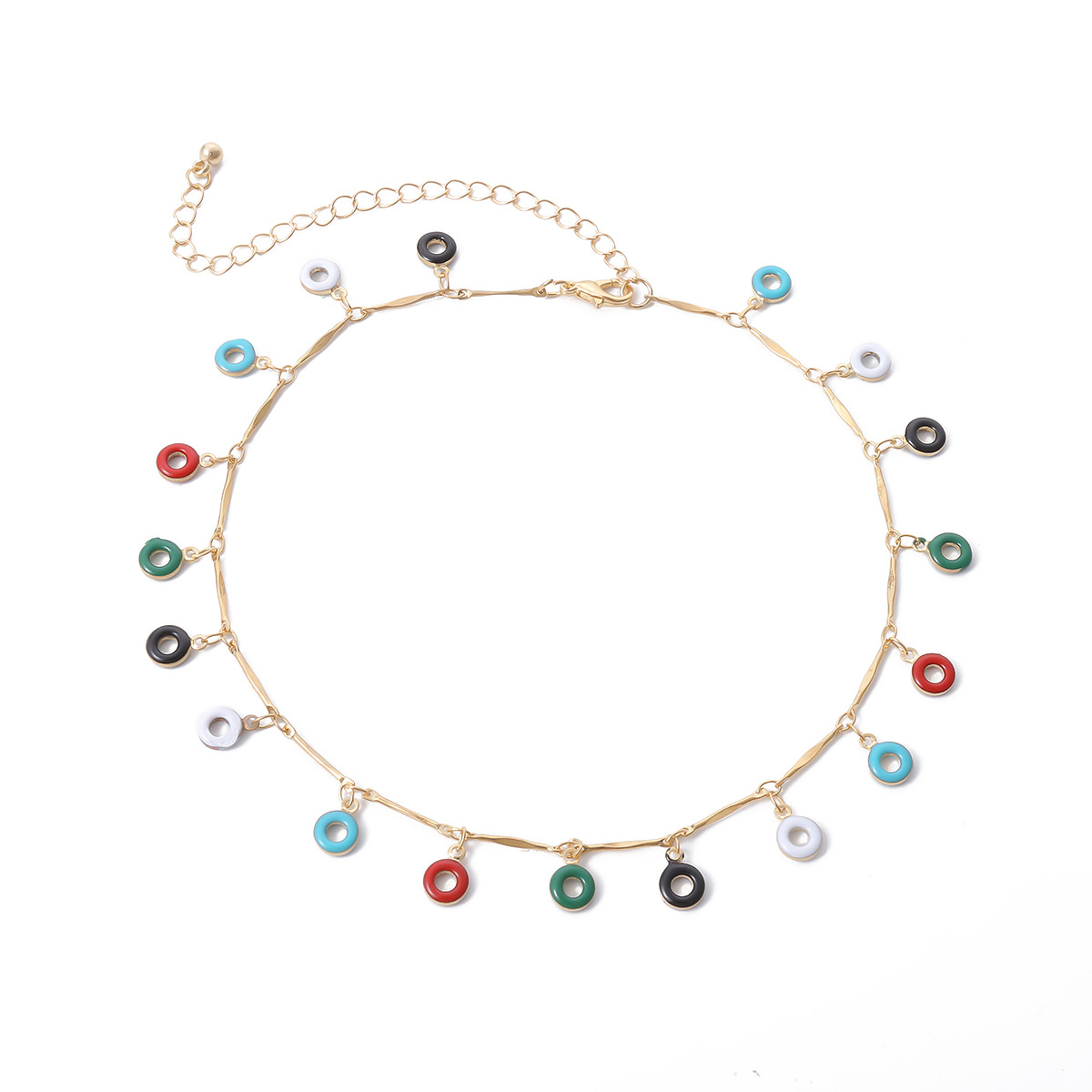 A simple and short fringed hollowed-out necklace for women from Europe and America, a retro colorful small flower ring handmade necklace Item Picture