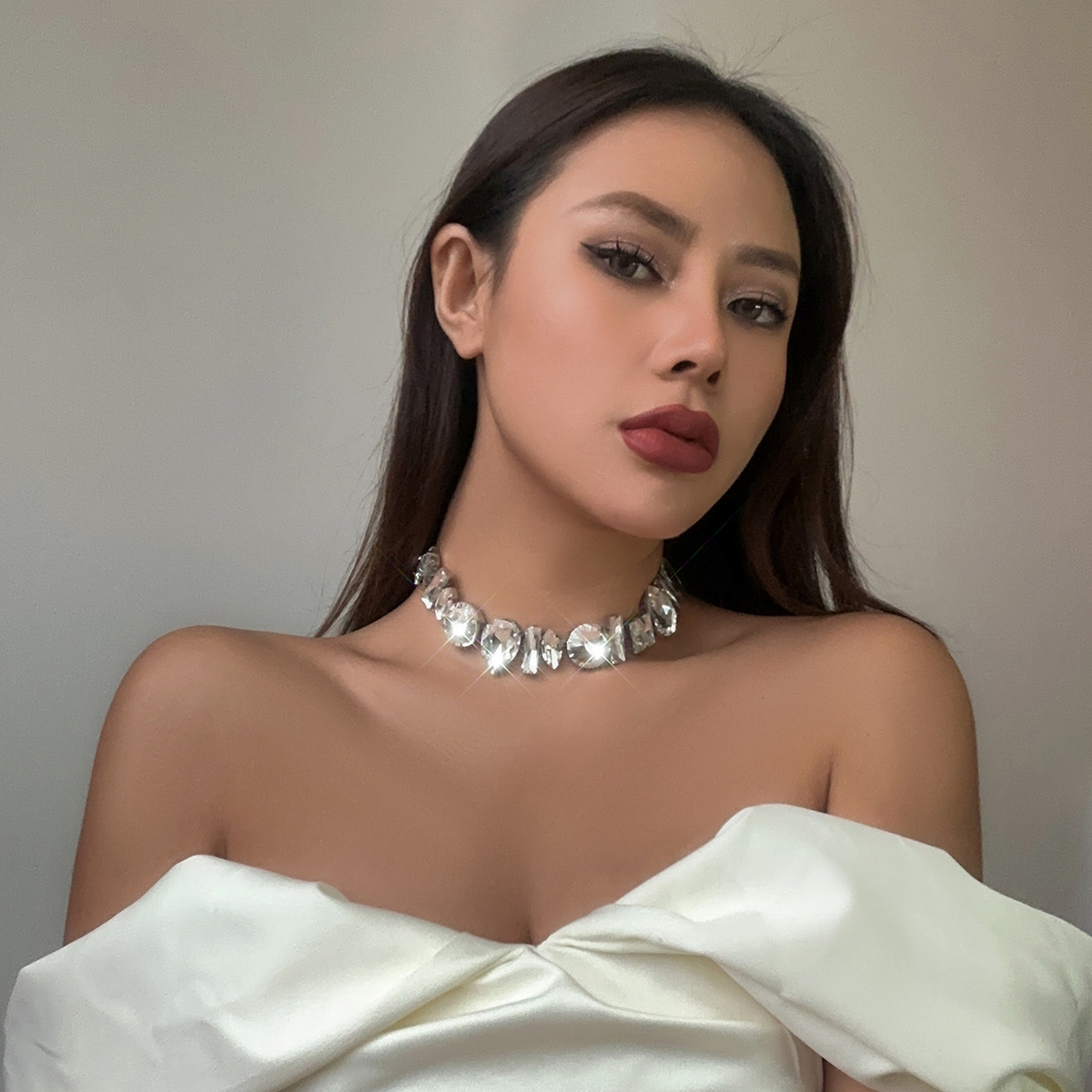 European and American cross-border jewelry, niche design sense, light luxury, full diamond collar, sweet and cool tassel water diamond necklace, collarbone chain details Picture