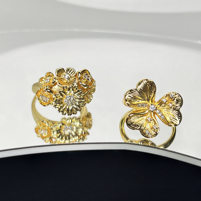 French exquisite floral light luxury high-end flower opening ring, women's Instagram cold style niche design ring Application Scenario