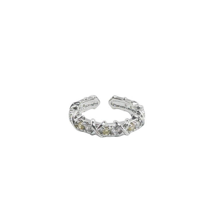 French light luxury cross-colored zircon design sense ring for women, versatile and high-end sparkle diamond open index finger ring Item Picture