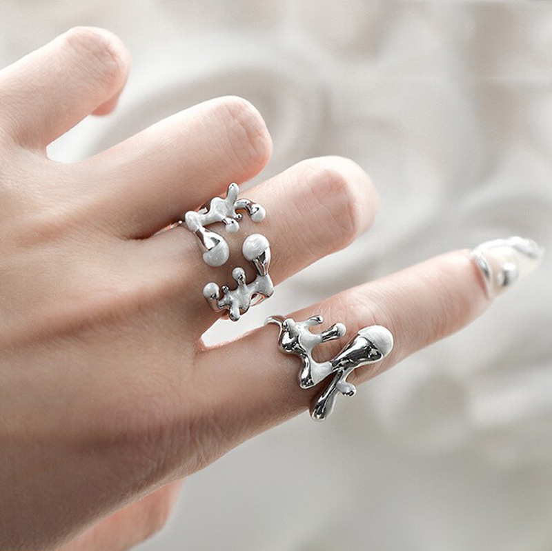 Irregular lava drop glaze texture open ring, cold style, niche design, unique, sweet and cool, individual and simple ring full figure