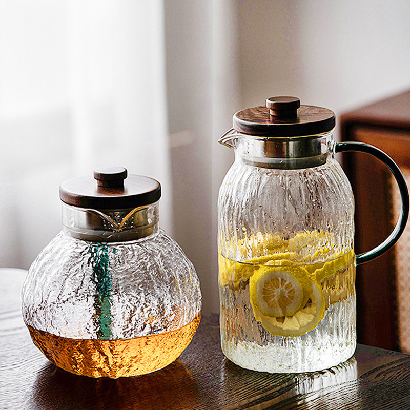 Hammer-patterned glass cold water kettle, large-capacity thickened Japanese tangerine kettle, bark kettle, cold water kettle, high-temperature resistant glass kettle details Picture