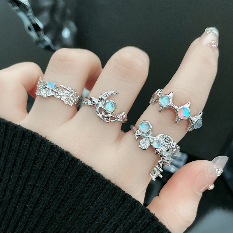 Irregular-textured pleated moonstone open ring, a simple, individual and versatile cross-border ring accessory for women full figure