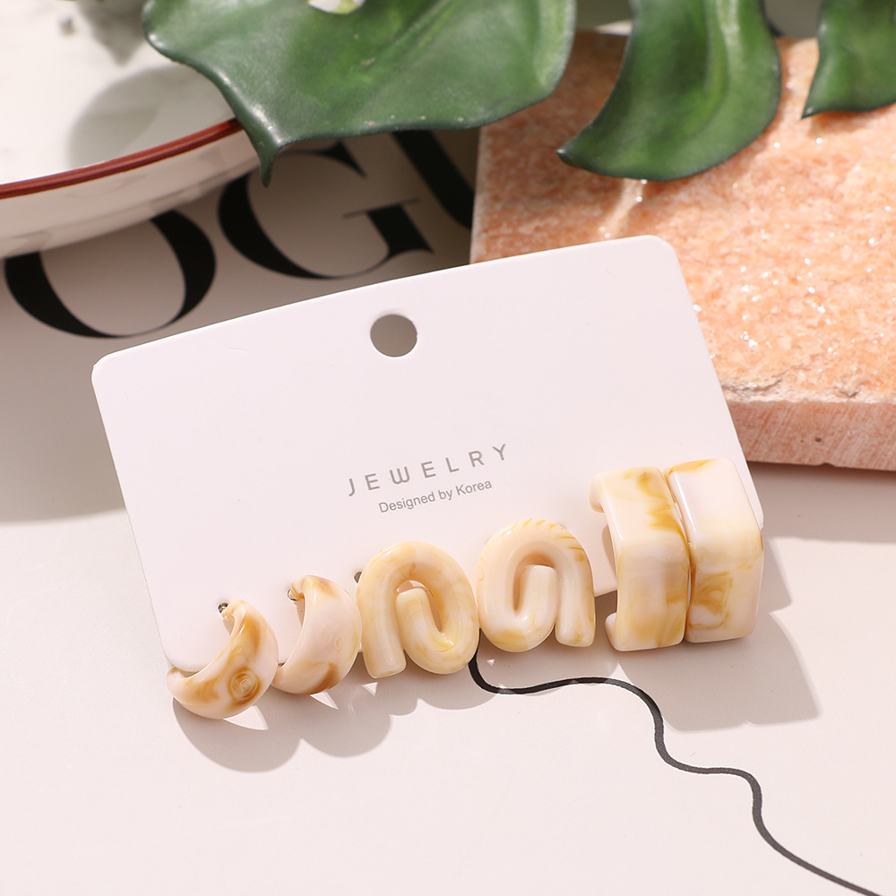 HS0031 New resin earrings 3-piece set, irregular clip earrings set, the same style of earrings as the Instagram blogger details Picture
