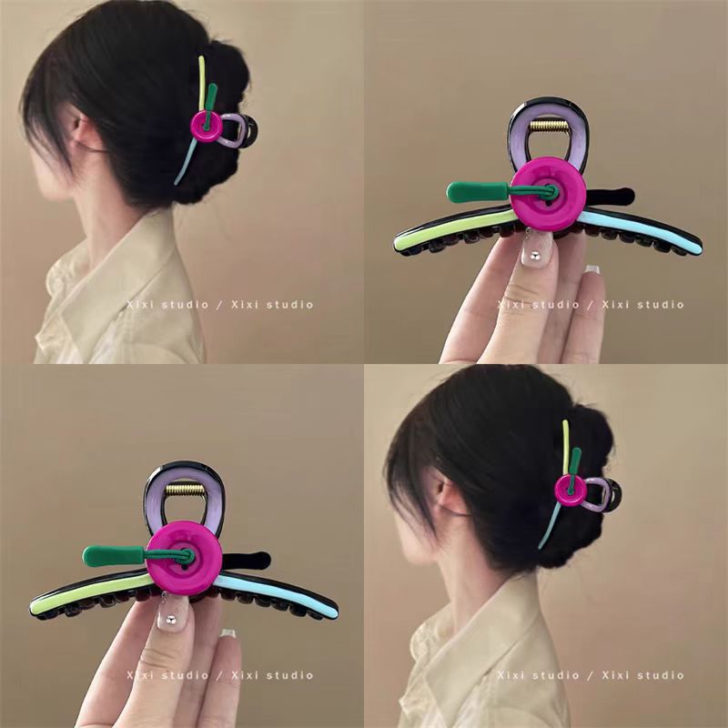 Korean Heavy Industries' color-blocking oil drip button hairpins, women's large color grabbers, ins style, high-end feel, French style hairpins full figure