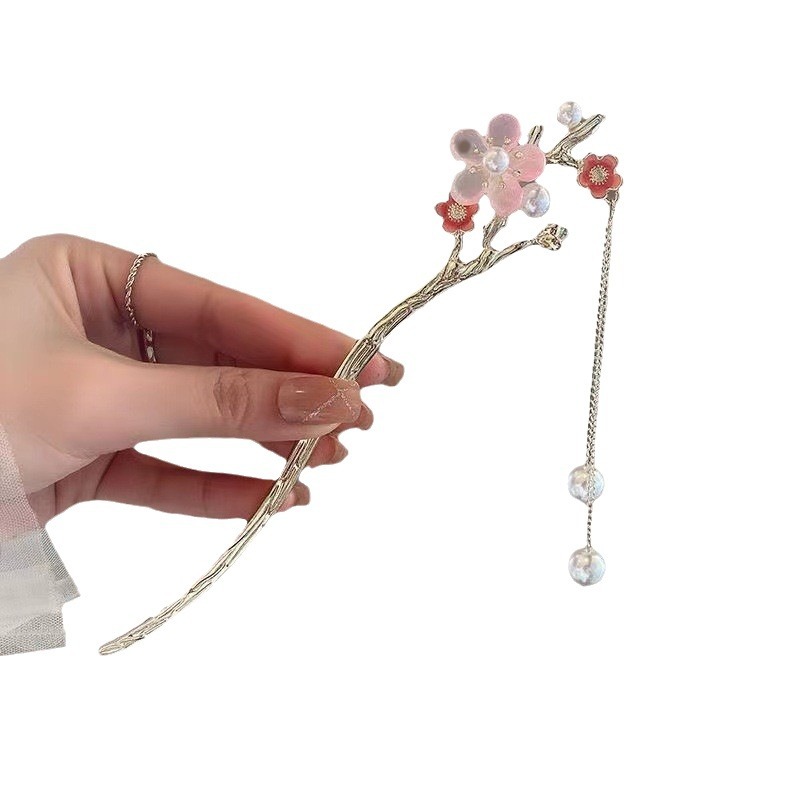 Hanfu walking hairpin, ancient-style coiled hair hairpin, new Chinese-style fish-tail flower tassel girl hairpin, Chinese-style hair accessory Item Picture