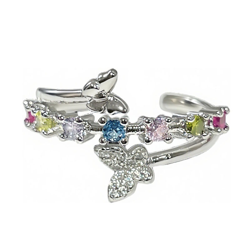 Eden Series retro colored diamond sweet and cool open ring, women's light luxury and high-end feel, Hong Kong-style stacked index finger ring Item Picture