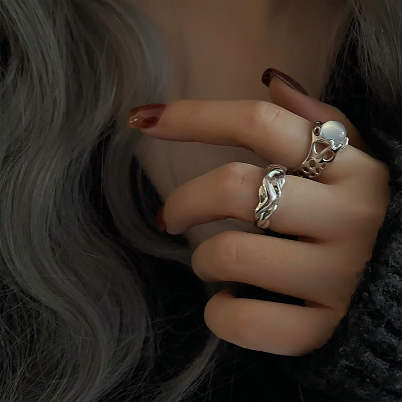 ins Women's niche openwork opal high-end design open ring, fashionable, individual, light luxury and simple ring for women details Picture