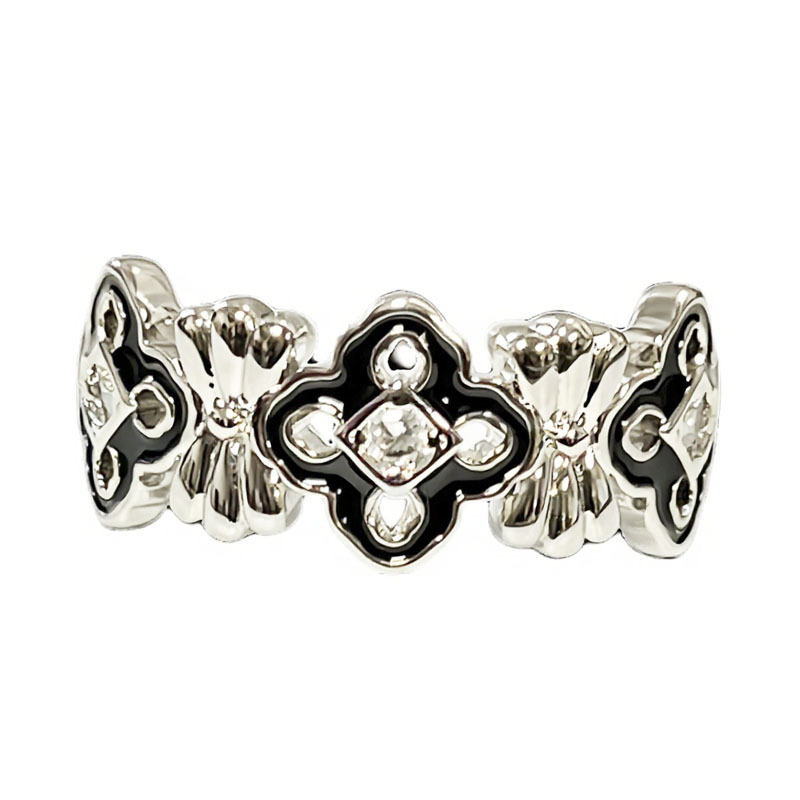 A dark glazed four-leaf clover cross open ring with a unique European and American punk style, a fashionable Saturn cat ring for women Item Picture