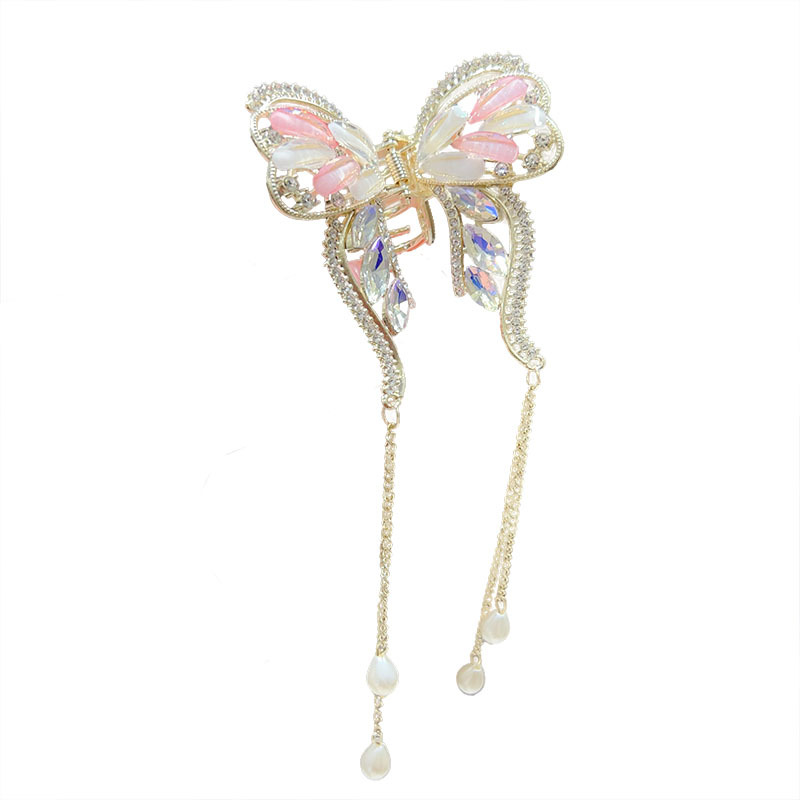 Summer 2024: Super fairy-like bow tassel metal hair clip, water diamond grab clip, elegant shark girl updo, shark clip hair accessory Item Picture