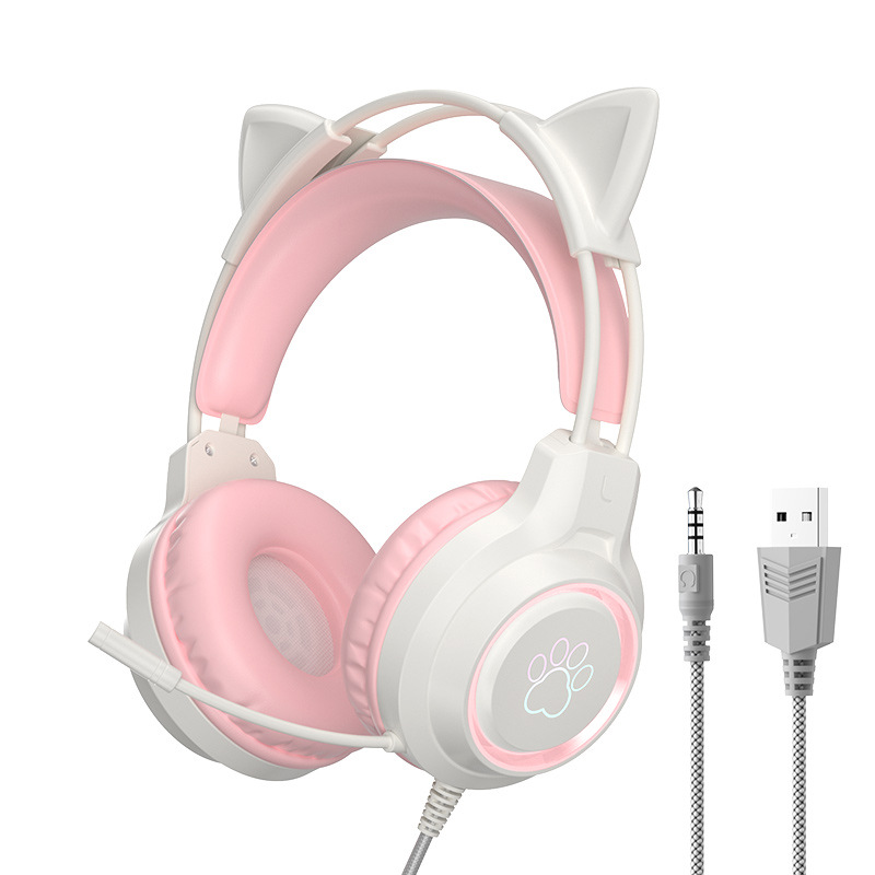 Computer headphones, wired noise-cancelling gaming cat ears, color-changing gaming desktop laptop with microphone Item Picture