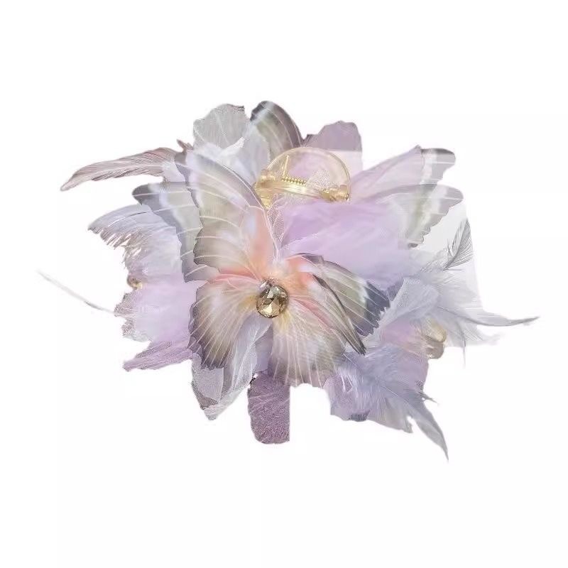 Double-sided feather bow clip, princess hair clip, large shark clip at the back of a woman's head, super fairy-like hair accessory with a sense of luxury Item Picture