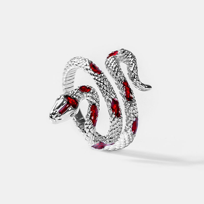 A niche design with a unique texture and snake-shaped opening ring for women on Instagram, featuring a cold style and a fashionable hip-hop ring with red drip glaze Item Picture