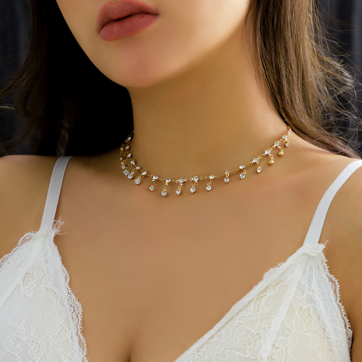 European and American cross-border accessories, ethnic style, water diamond tassels, single-layer body chain, casual chain, hot girl metal waist chain for girls Specification drawing