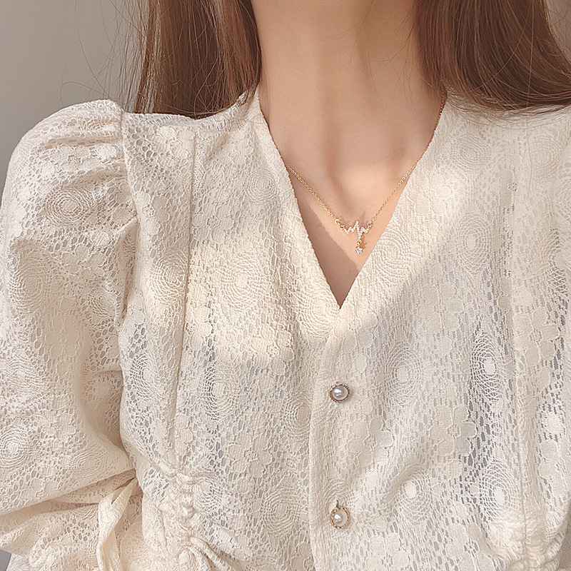 A new Korean-style electrocardiogram micro-inlay pendant necklace that won't fade in summer, an ins fashionable titanium steel collarbone chain Specification drawing